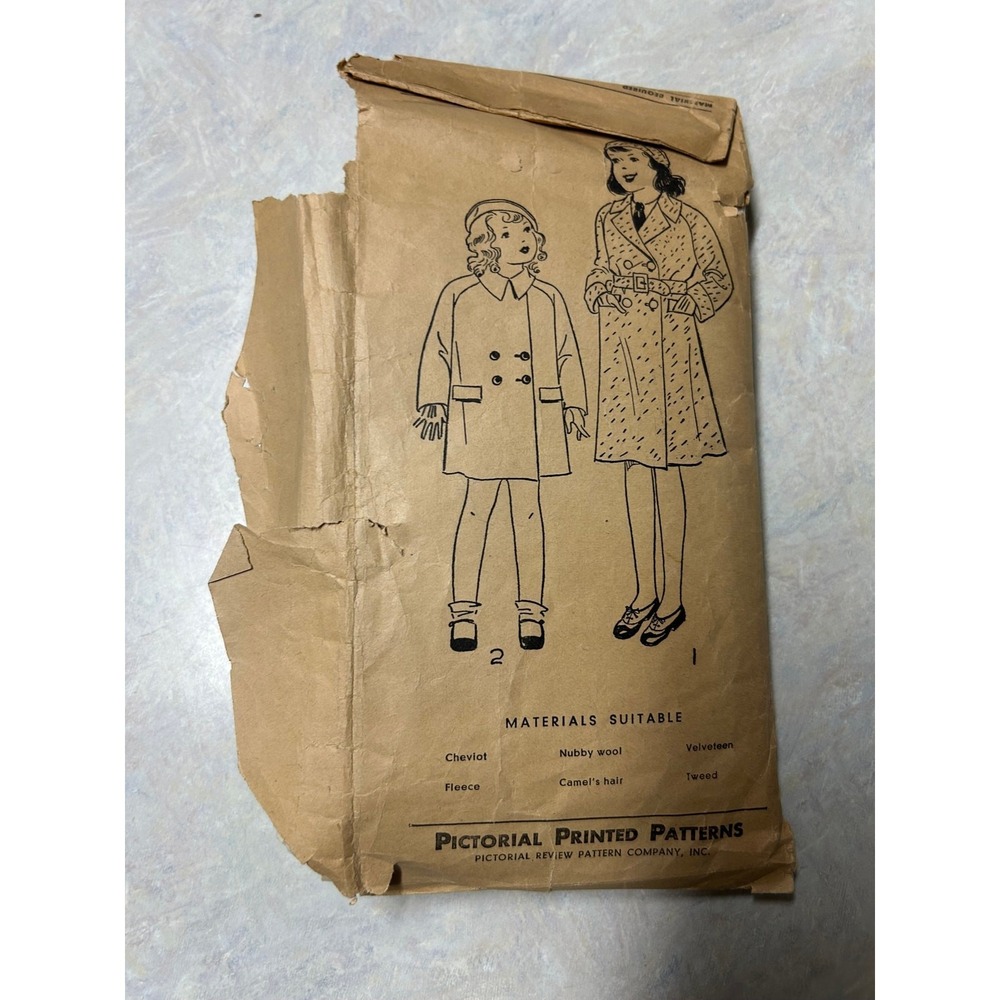 Vintage 1930's Pictorial Pattern #6770 Little Girls Coat and Matching Hat 6 Year